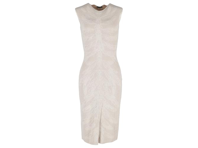 Abito midi in maglia di lana avorio con motivo di Alexander McQueen Bianco Crudo