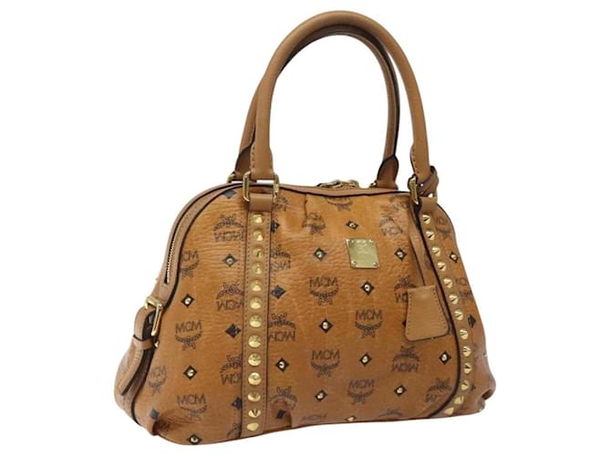 MCM Vicetos Logogram Borsa a Mano PVC Pelle Marrone Oro Auth ki5520 D'oro