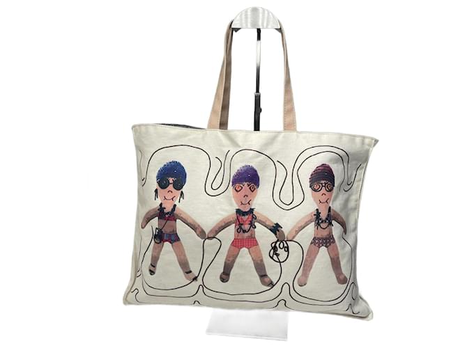 Borsa shopper in tela vintage Marni Bianco