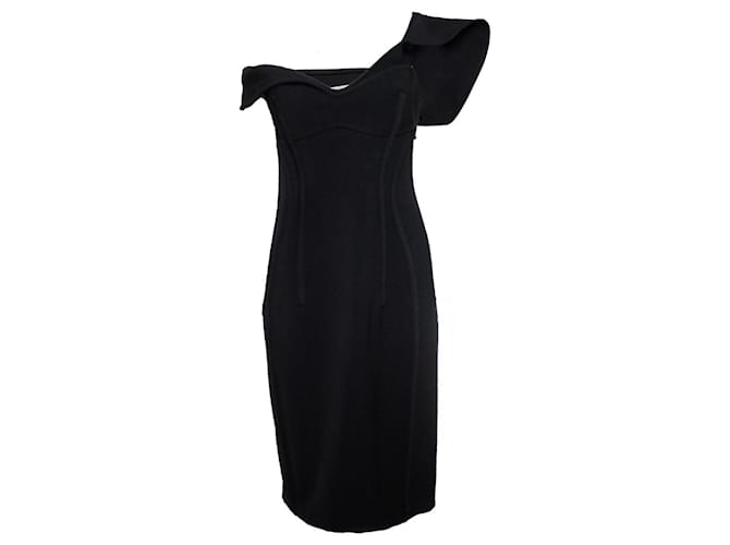 Abito bustier in lana a spalla unica Bottega Veneta Nero