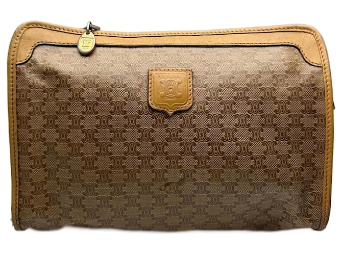 Céline Clutch in pelle monogramma vintage Celine Paris beige marrone