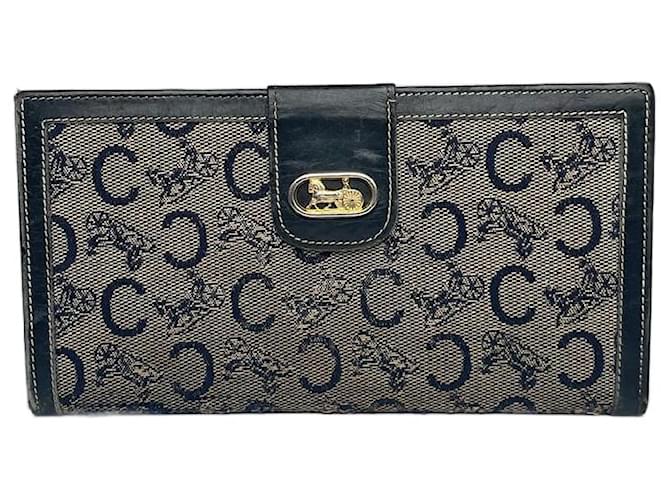 Céline Portafoglio in pelle vintage Celine Paris nero e grigio