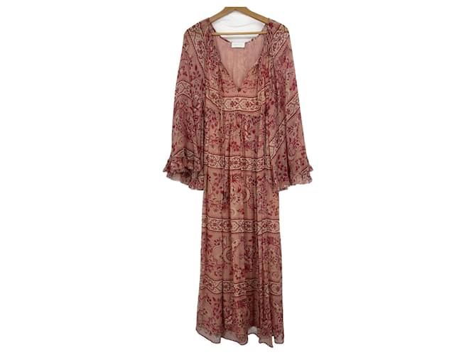 Zimmermann abito maxi in seta stampata Rosa Rosso Beige