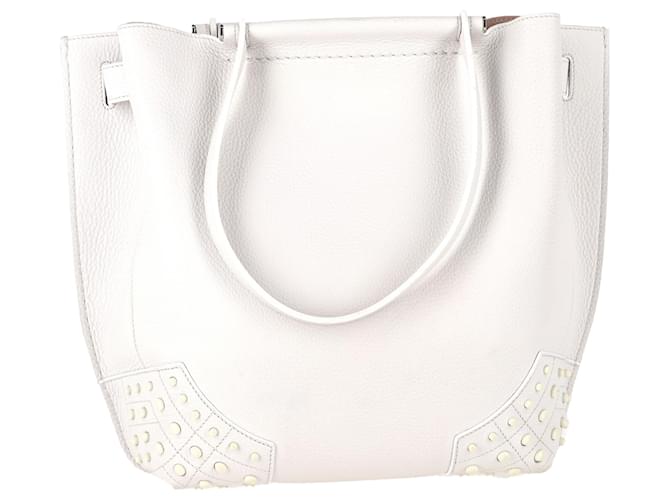 Borsa tote in pelle bianca decorata con onde Tod's Bianco Crudo