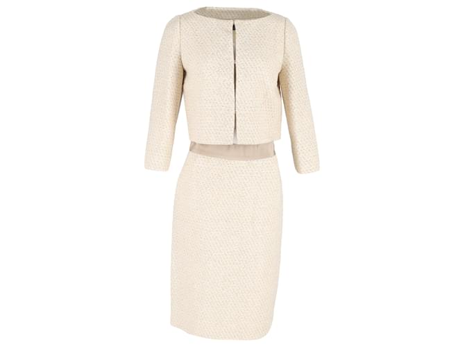 Blazer in tweed Max Mara e gonna midi in lana crema Bianco Crudo