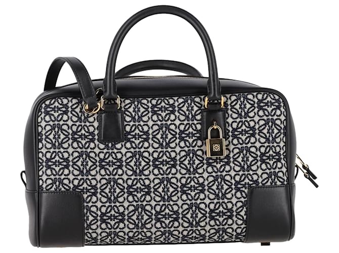 Borsa Loewe Amazona 28 Anagram in tela nera e pelle Nero