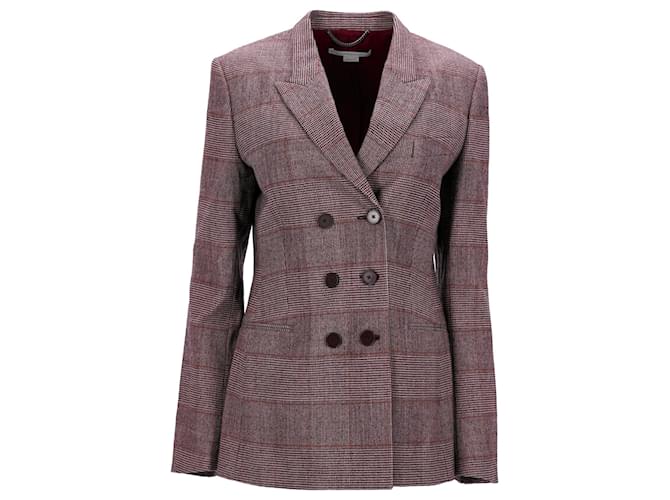 Stella Mc Cartney Giacca a doppio petto in plaid bordeaux in lana vergine Stella McCartney Rosso Bordò