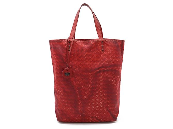 Borsa tote in nylon e pelle Intreccio di Bottega Veneta Rosso