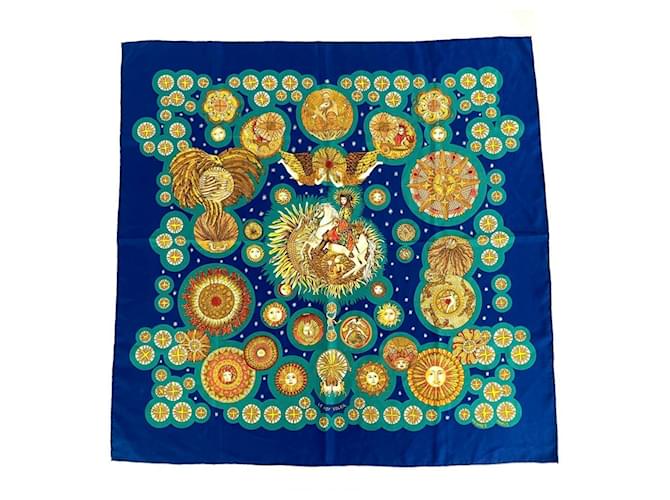 Silk In Sciarpa Hermès Carré 90 Sun King Blu
