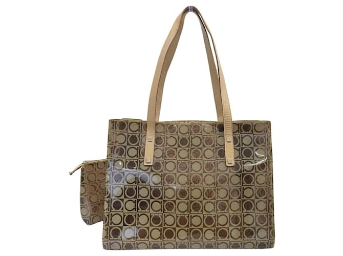 Borsa a mano in vinile marrone Salvatore Ferragamo