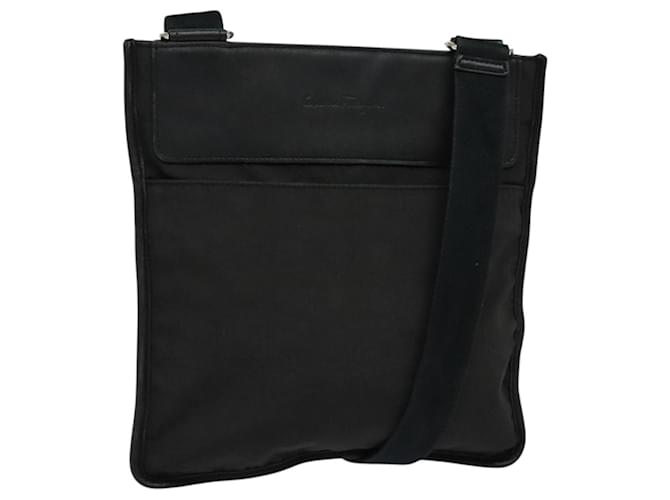 Borsa a spalla Salvatore Ferragamo in nylon nero Auth bs23806