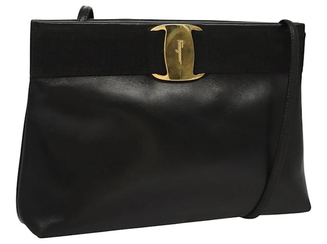 Borsa a Spalla Salvatore Ferragamo in Pelle Nera Oro Auth BA1003 Nero D'oro