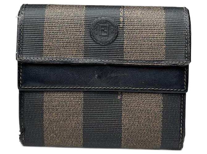 Portafoglio in pelle Fendi Roma vintage a righe nero e marrone