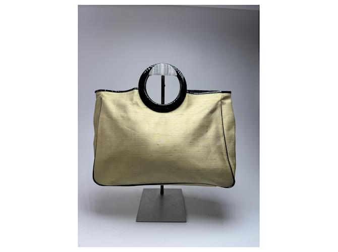 Borsa in lino vintage Balenciaga giallo limone nero