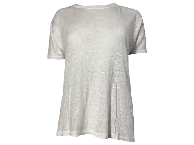 T-shirt bianca in lino con dettaglio in pizzo Iro Bianco Crudo
