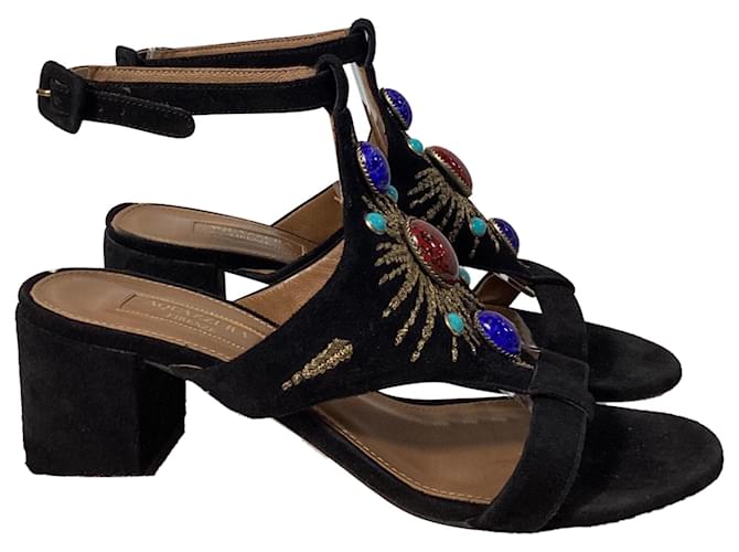 Sandali con tacco embelliti Aquazzura Desert Sun in suede nero Multicolore