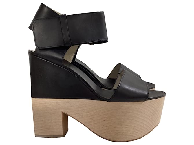 Céline Sandali con tacco a piattaforma Celine Slingback in pelle nera Nero