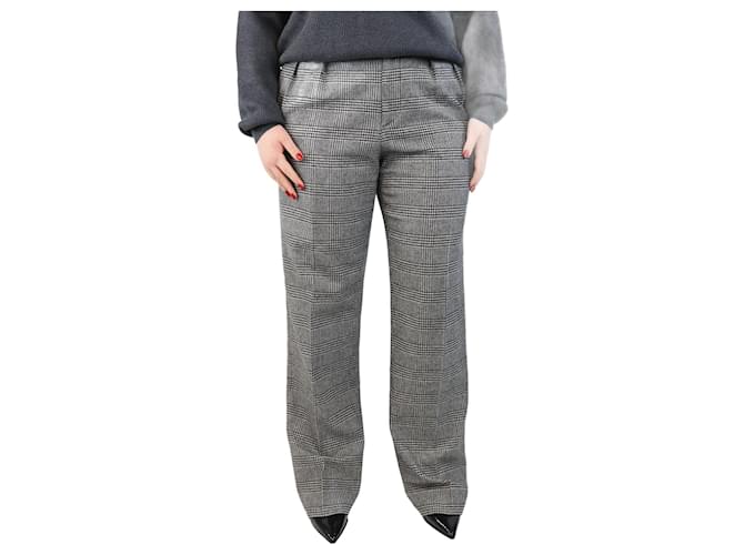 Etro Pantaloni plissettati in misto lana a quadri neri - taglia UK 14 Nero