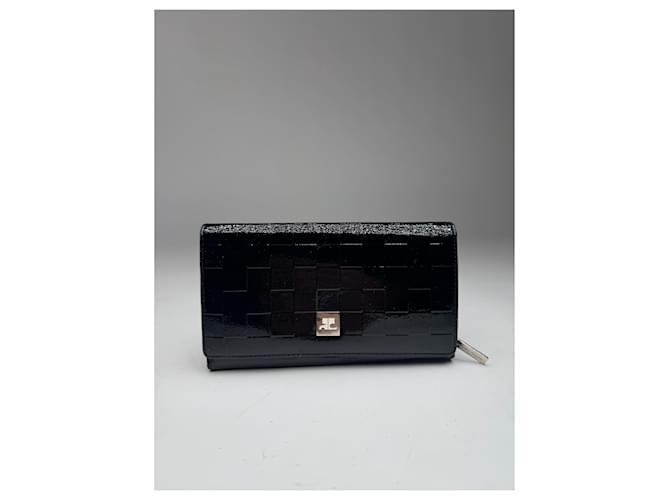 Portafoglio in pelle verniciata nera Courreges Parigi vintage Nero