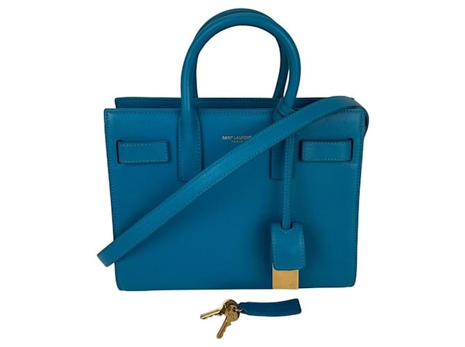 Borsa a tracolla in pelle blu Saint Laurent Sac De Jour