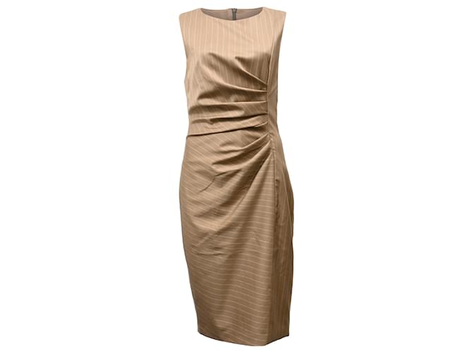 Abito arricciato a righe Pino di Max Mara in lana vergine beige