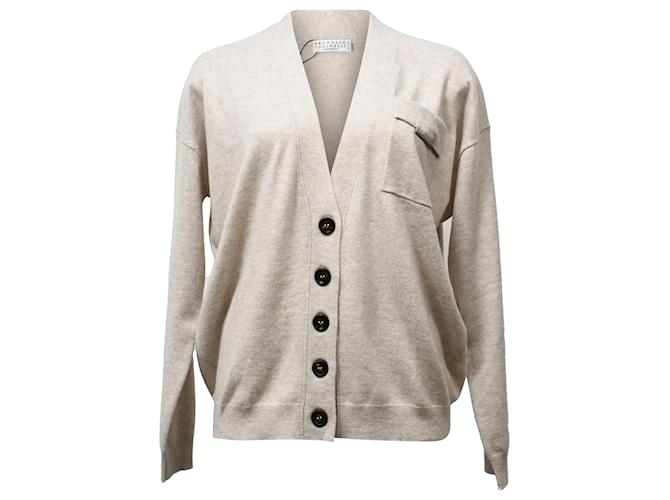 Cardigan abbottonato Brunello Cucinelli in cashmere beige