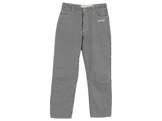 Off White Jeans dritti a vita alta a righe cropped Off-White in cotone azzurro Blu Blu chiaro