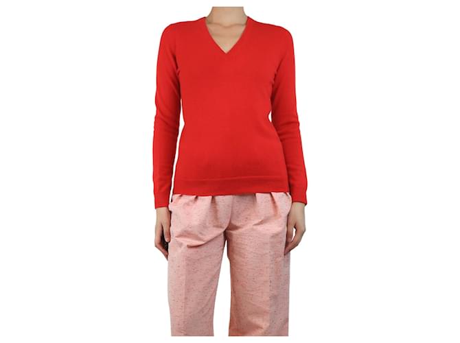 Eric Bompard Maglione in cashmere rosso con scollo a V - taglia S