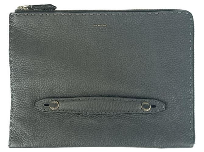 Borsa Clutch Fendi Selleria 7M0225 in pelle grigia Marrone