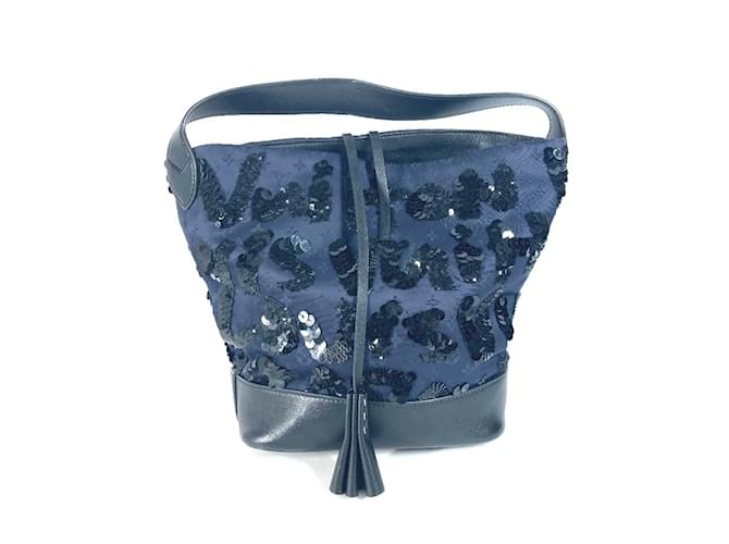 Borsa a Spalla Louis Vuitton Monogram Satin NN14 Sequin Spotlight GM Nero Blu navy