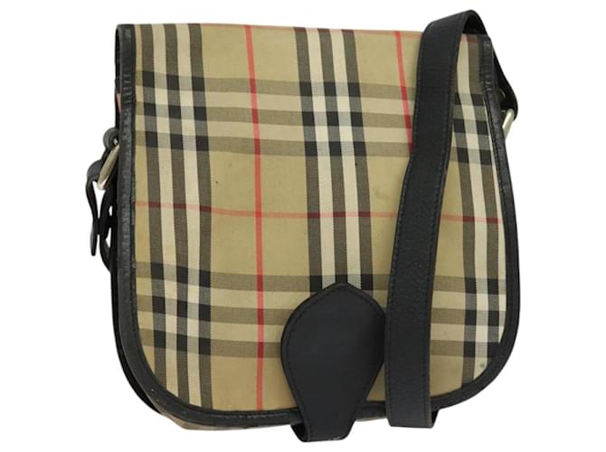 Autre Marque Borsa a Spalla Burberrys Nova Check in Tela e Pelle Beige Nera Auth hk2348 Nero