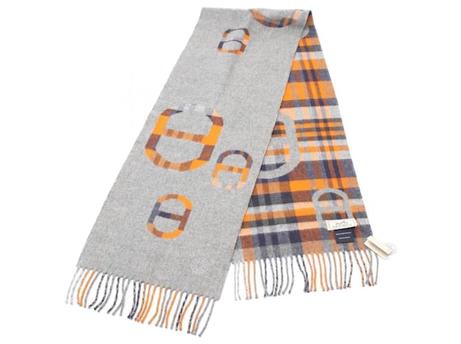 Stola in cashmere Tartan Maillon di Hermès Marrone Arancione Blu navy