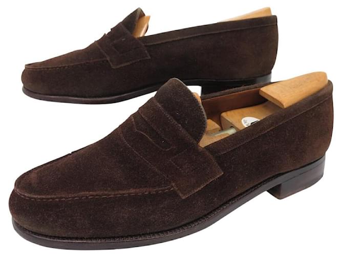 SCARPE VINTAGE JM WESTON MOCASSINI 180 CAMOSCIO 6.5E 42 L 42.5 ALBERETTI Marrone