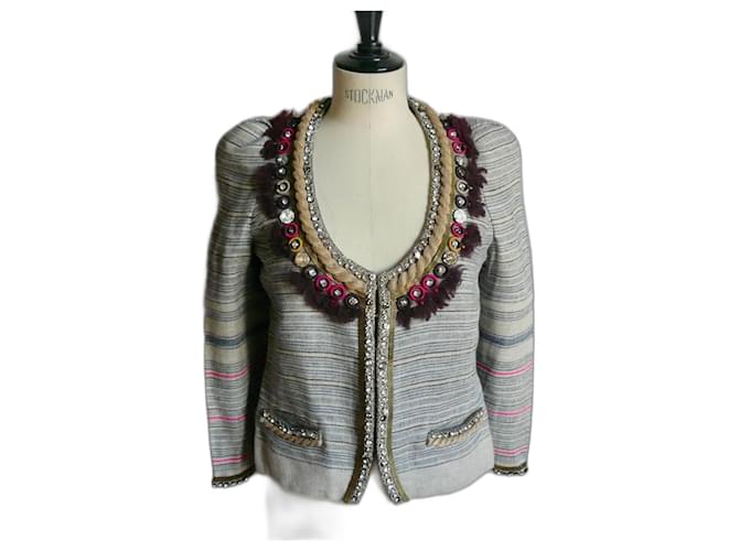ISABEL MARANT ETOILE Giacca di lino con ricami Ottime condizioni T1 Multicolore