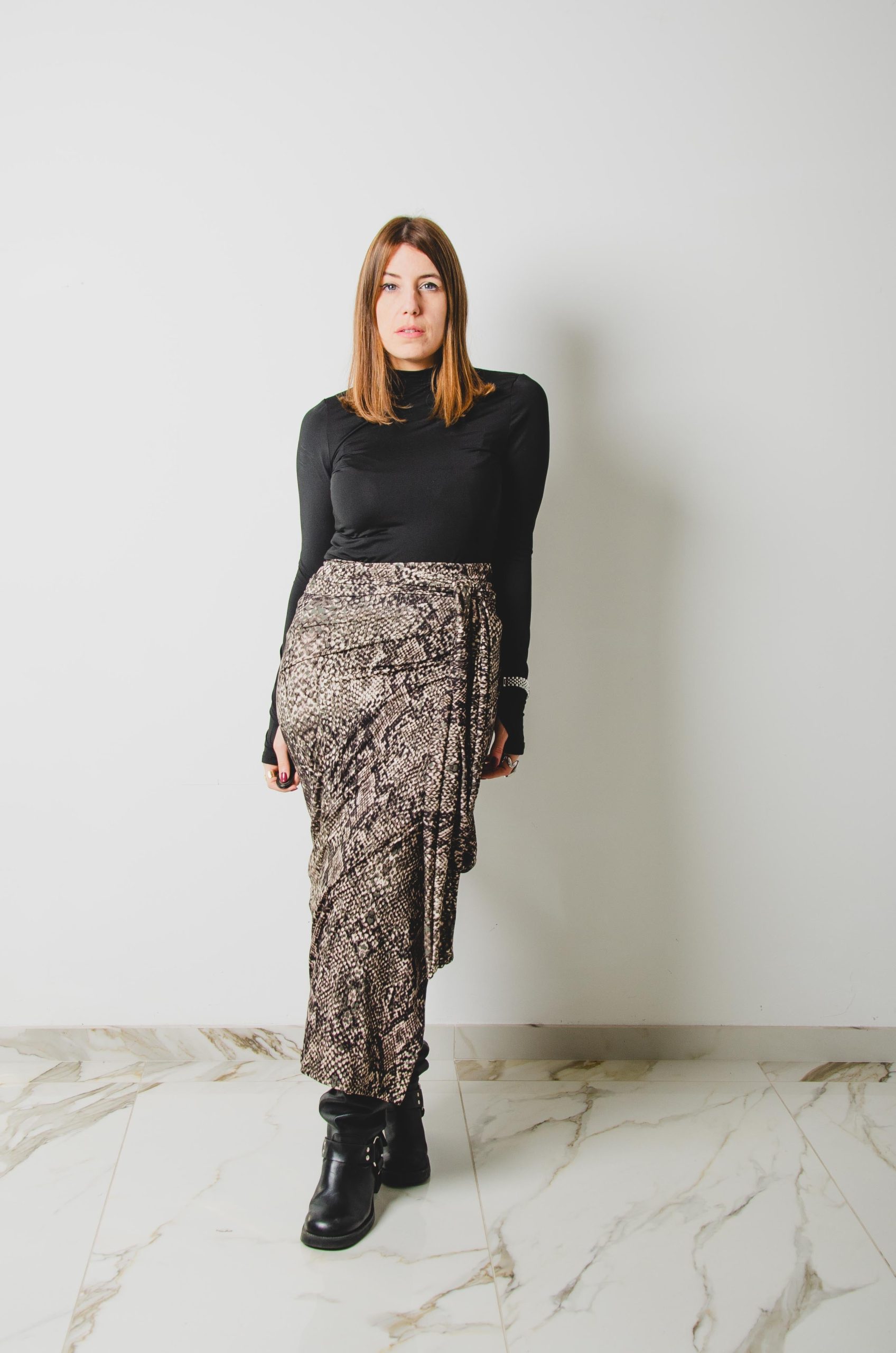 Gonna sartoriale MIRI in maglina animalier pitonata