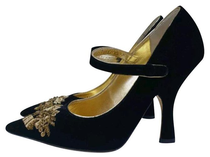 NWOB Dolce & Gabbana Runway Black Gold Evening Mary Jane Heels Nero D'oro