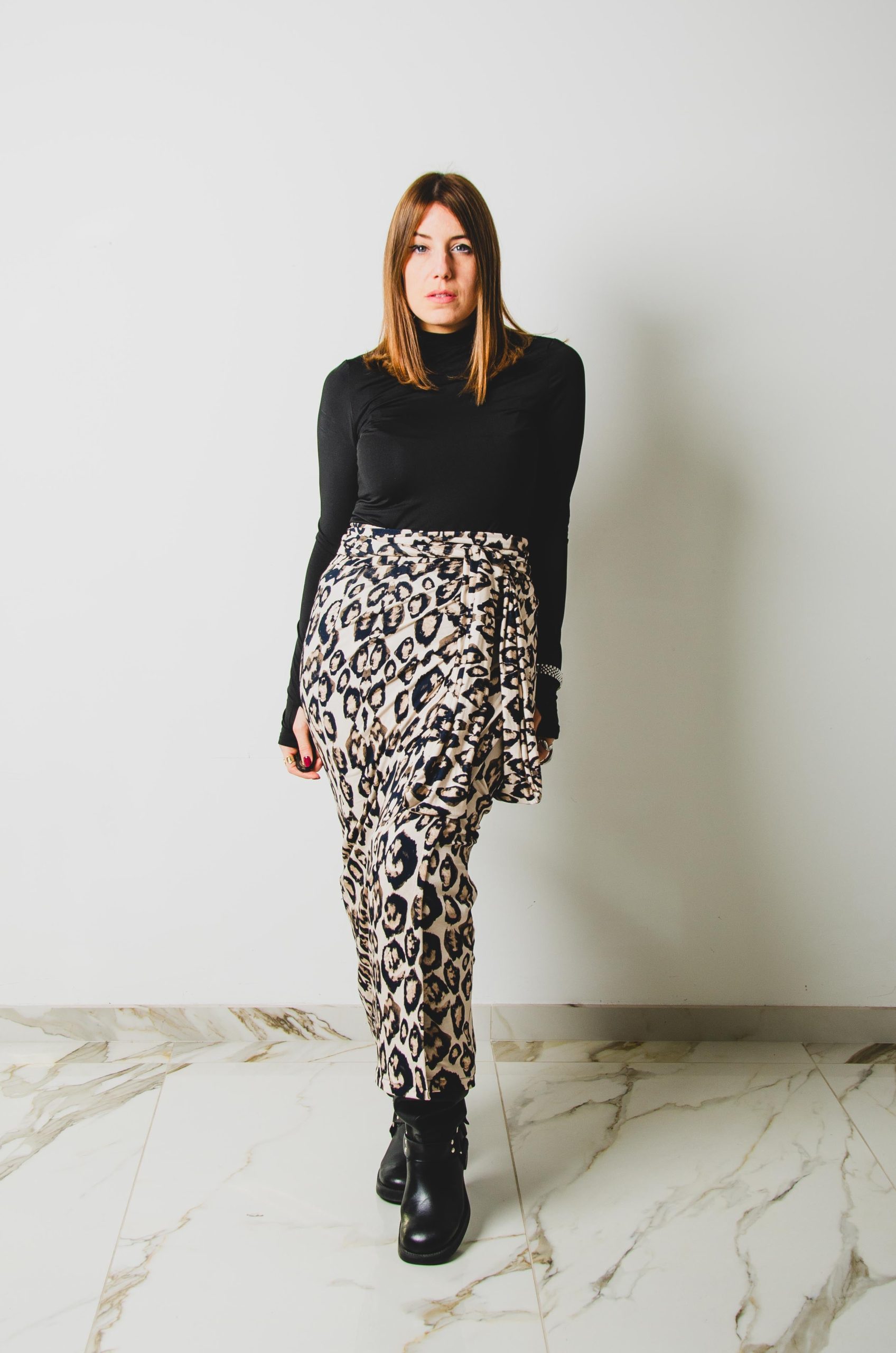 Gonna sartoriale MIRI in maglina maculata beige TG 2