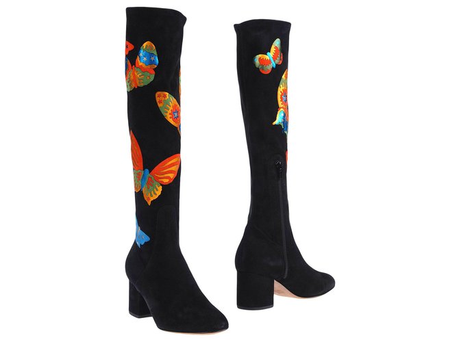 Valentino Garavani Stivali al ginocchio Valentino Butterfly in camoscio, taglia 39 Nero