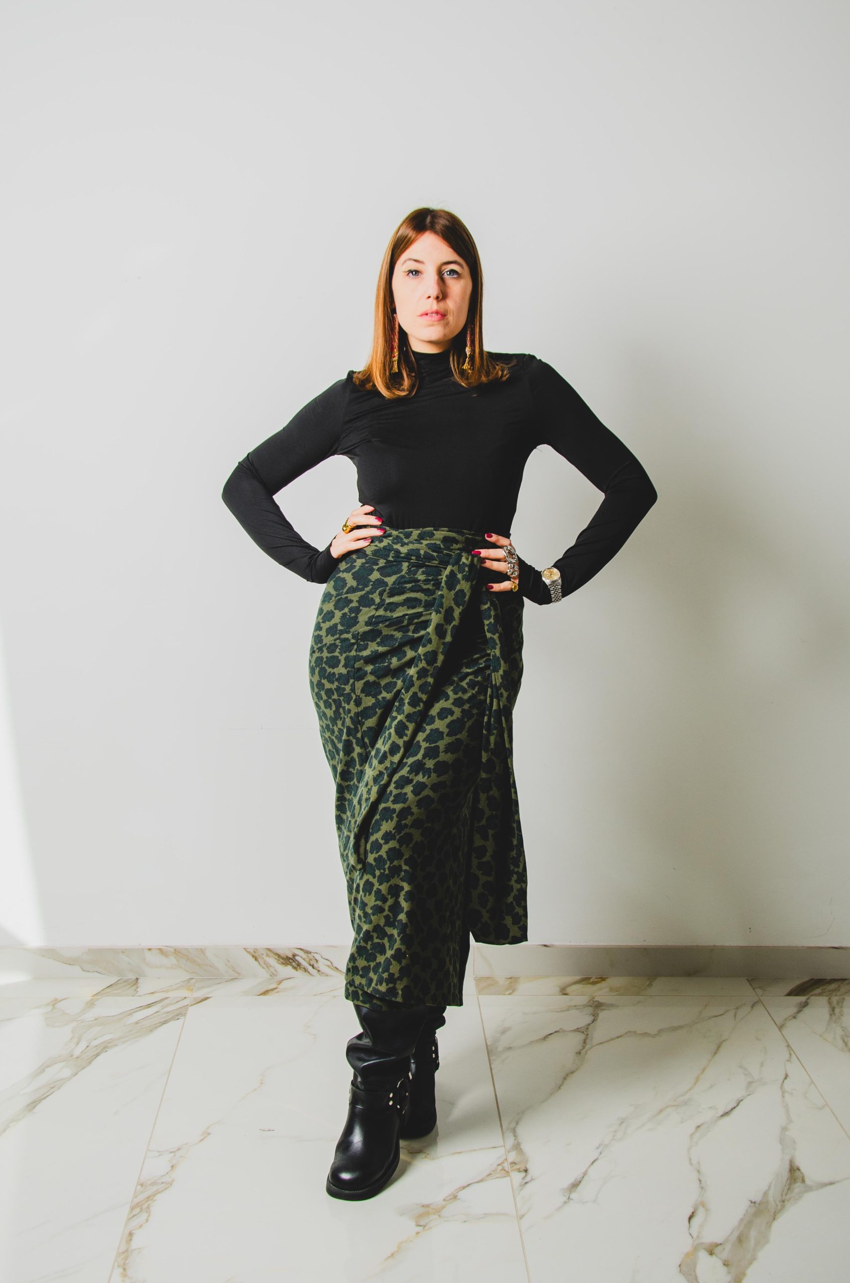 Gonna sartoriale MIRI in maglina maculata verde Tg 2