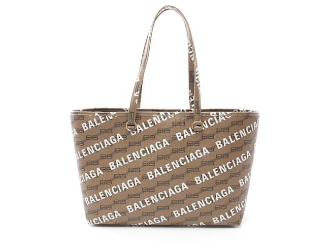 Borsa tote in tela rivestita Monogram Balenciaga SIGNATURE SHOPPER M Marrone