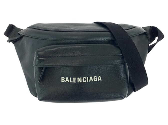 Borsa a tracolla in pelle nera con stampa logo Balenciaga Everyday Nero