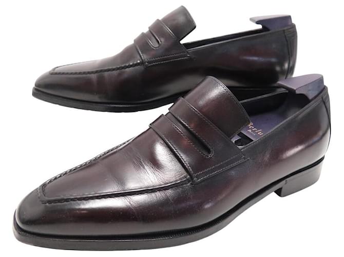 SCARPE BERLUTI MOCASSINI ANDY DEMESURE 7 41 CUOIO PATINATO + ALBERI Nero