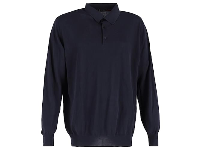 Polo a maniche lunghe Loro Piana in lana blu navy