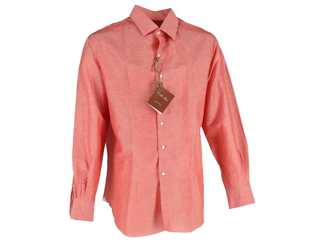 Camicia a maniche lunghe Loro Piana in lino corallo Arancione