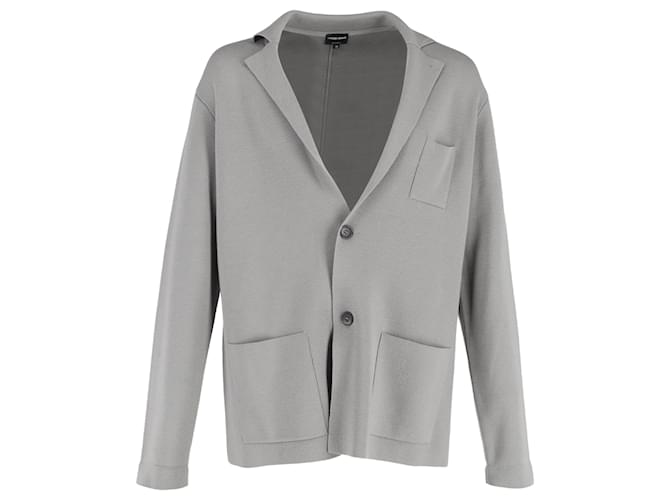 Blazer in maglia Giorgio Armani con tasche in lana grigia Grigio