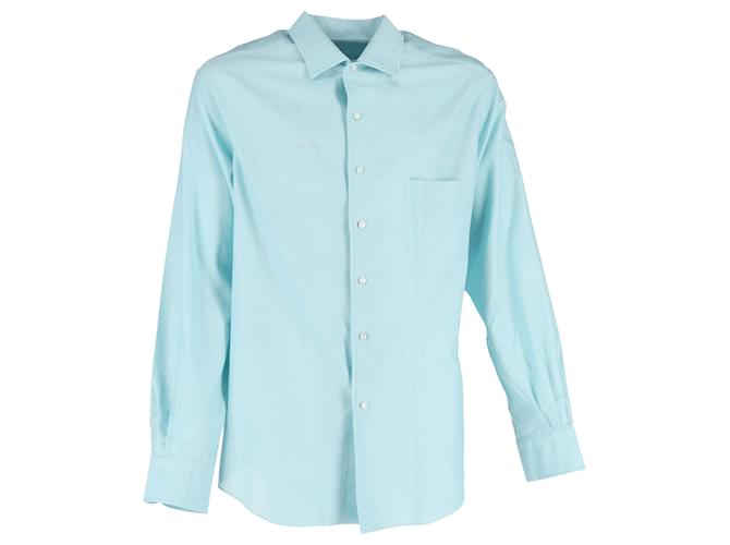 Camicia Bottonata Loro Piana in Cotone Azzurro Blu Blu chiaro