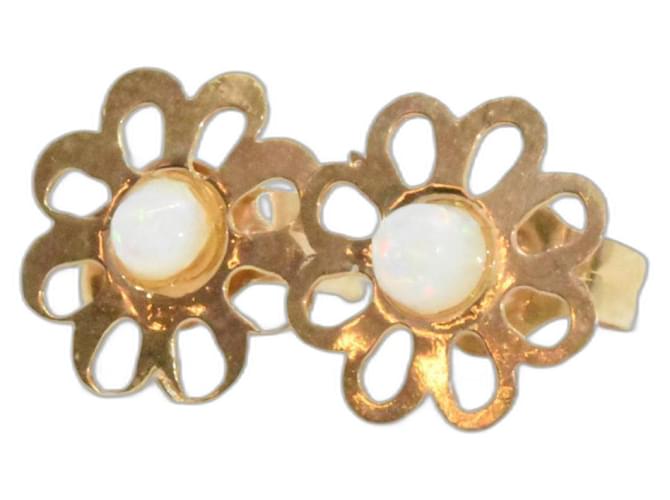 Autre Marque Orecchini vintage in oro vero 14 carati con pietre preziose D'oro Bianco sporco