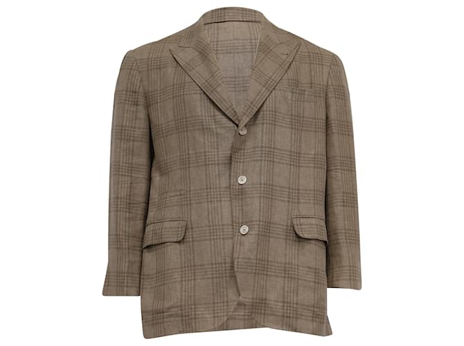 Blazer a quadri monopetto Brunello Cucinelli in lino marrone Rosso