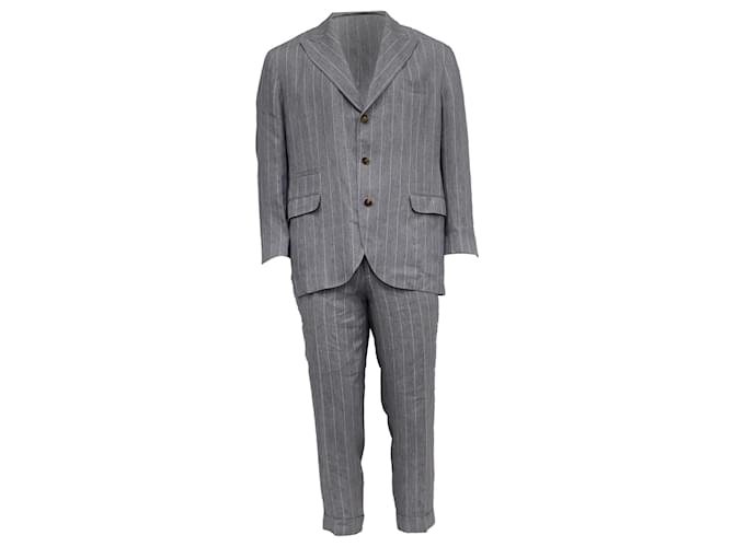 Blazer e pantaloni a righe a un bottone Brunello Cucinelli in cotone grigio