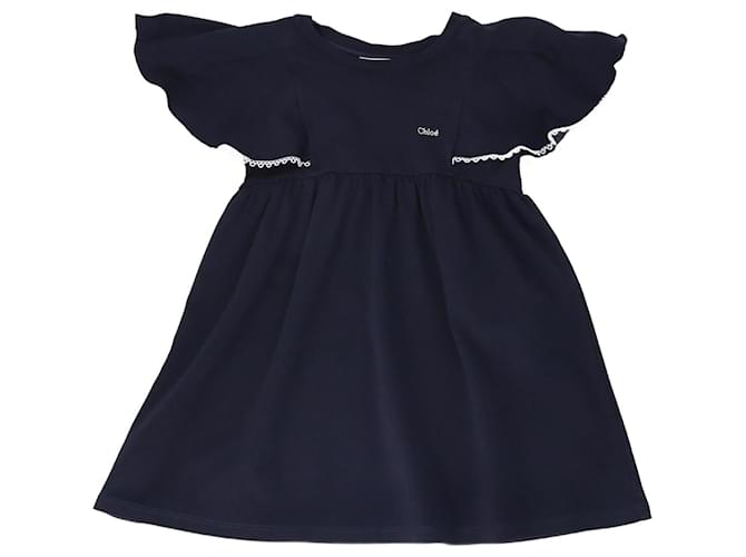 Autre Marque Abito a maniche corte con volant blu navy Chloe Kids